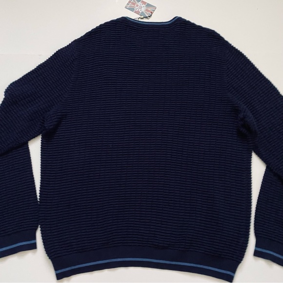 NEW ENGLISH LAUNDRY SWEATER Block Ribbed Navy Blue Collar Cuff Accents SIZE XL - Picture 3 of 10